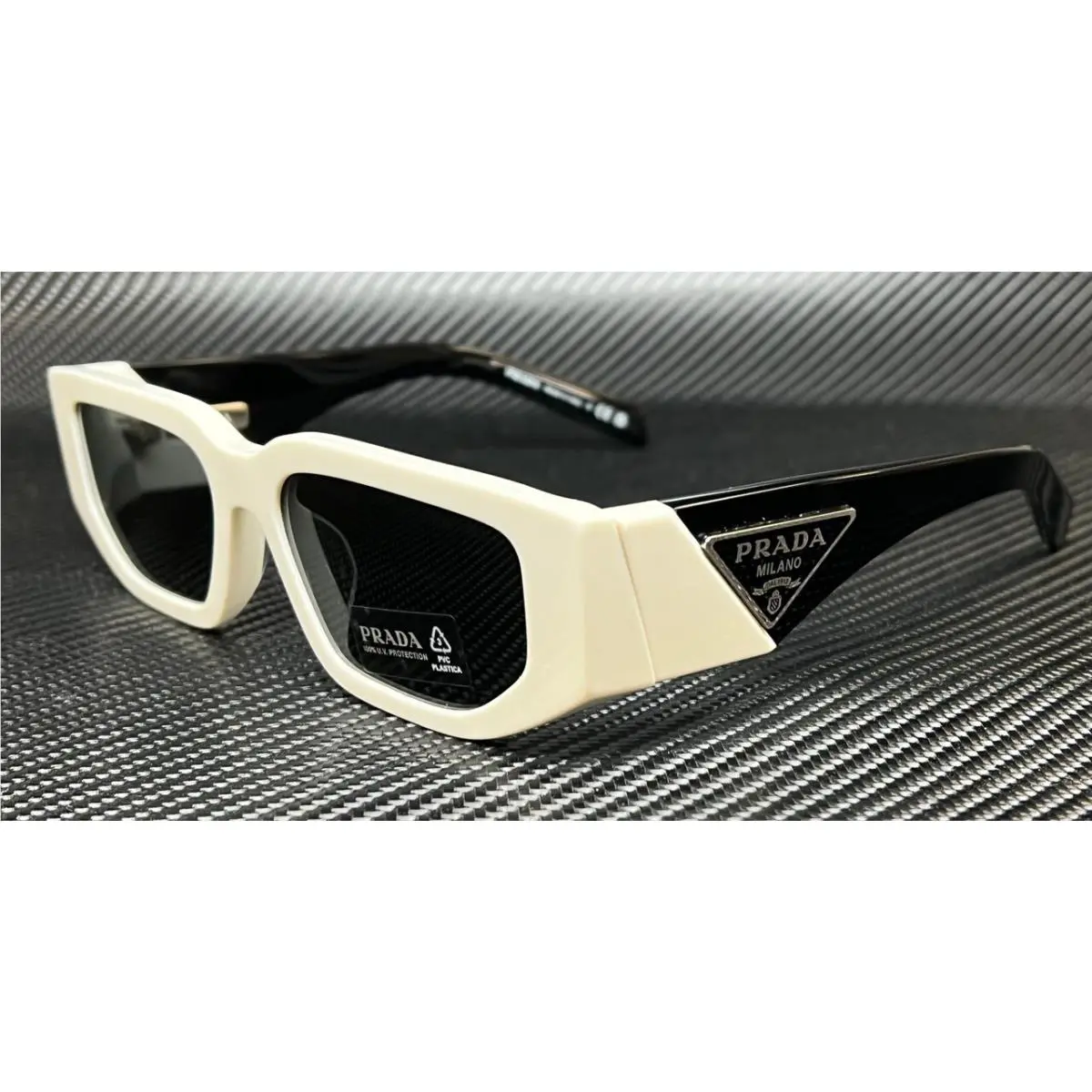 Prada PR 09ZSF 1425S0 White Dark Grey Men`s 55 mm Sunglasses