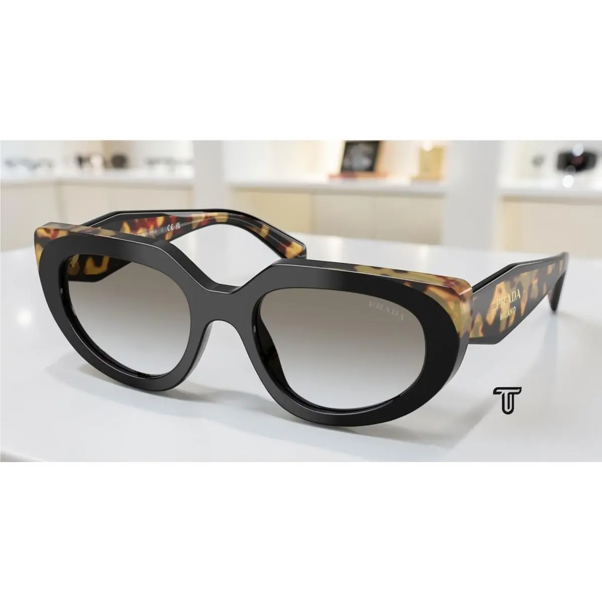 Prada PR D02SF 0CD80L Black Medium Tortoise Grey Gradient 54mm Womens Sunglasses