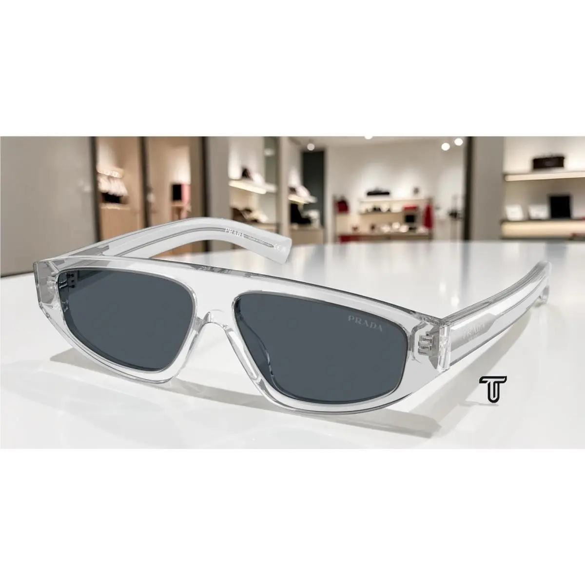 Prada PR C02S 17P70B Crystal Grey Dark Grey 57 mm Men`s Sunglasses