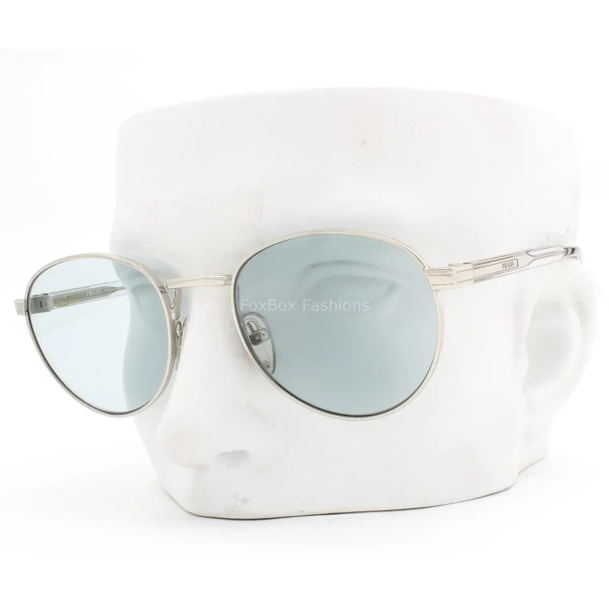 Prada Sunglasses Shiny Acciaio Silver Light Blue Tinted Spr B51 1BC-40N W/case