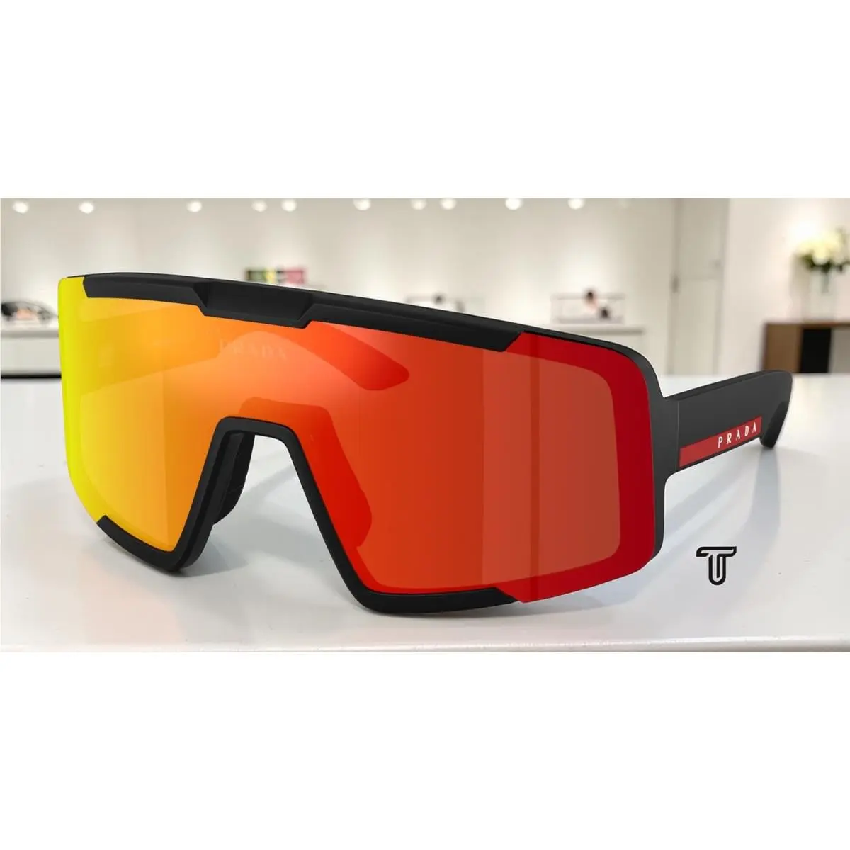 Prada Rossa PS B07S 1BO70U Matte Black Dark Brown Mirror 44 mm Men`s Sunglasses