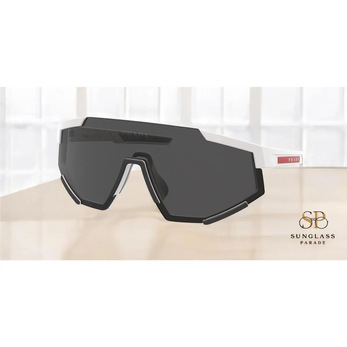 Prada Linea Rossa PS 04WSF TWK06F White Rubber Dark Grey 39 mm Men`s Sunglasses