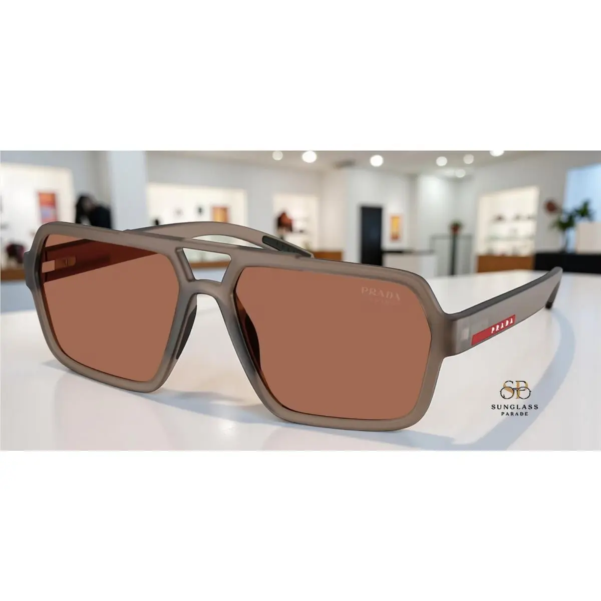 Prada Linea Rossa PS A06S 29F50A Transparent Brown Tuning 59 mm Men`s Sunglasses