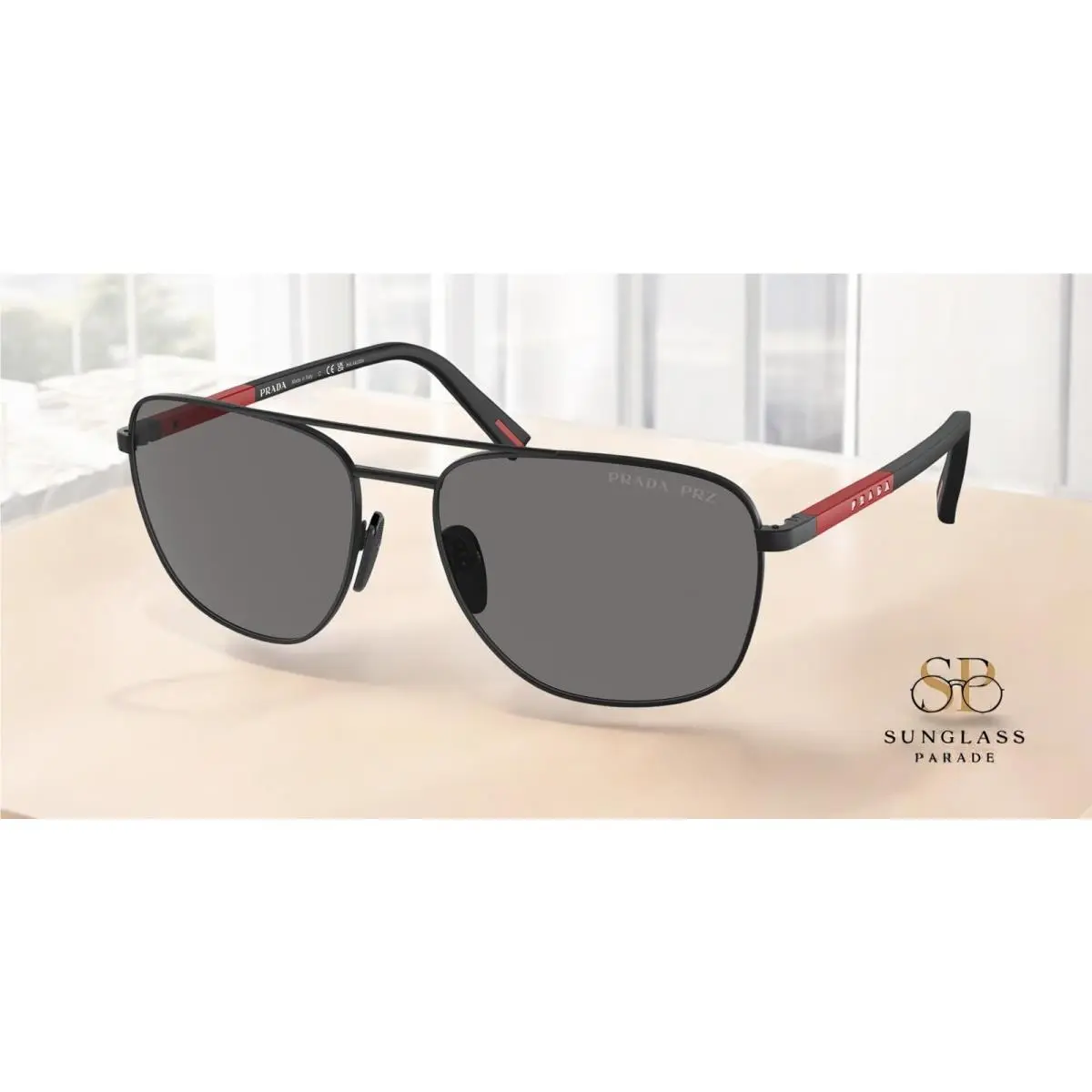 Prada Linea Rossa PS 54ZS 1BO02G Matte Black Grey Polarized 60mm Mens Sunglasses