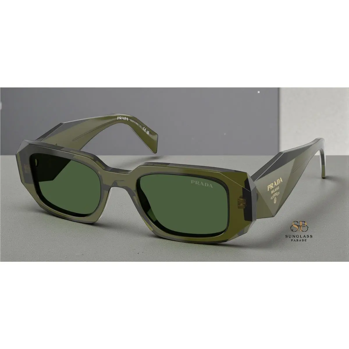 Prada PR 17WSF 19Z1I0 Transparent Bottle Dark Green 51 mm Women`s Sunglasses