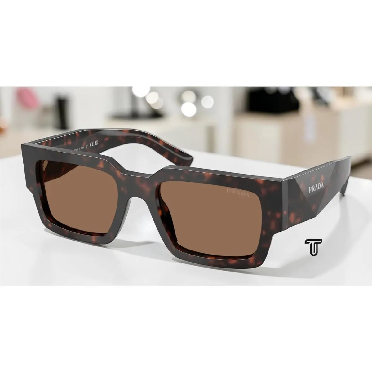 Prada PR B17SF 17N06B Root Tortoise Dark Brown 55 mm Men`s Sunglasses