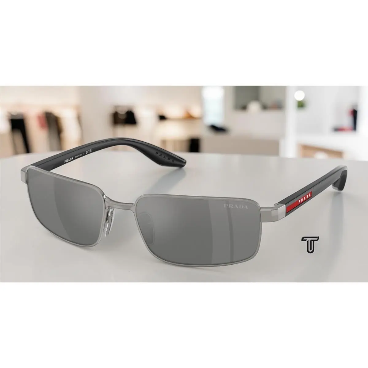 Prada Linea Rossa PS B54S 5AV41A Metal Grey Grey Silver 59 mm Men`s Sunglasses