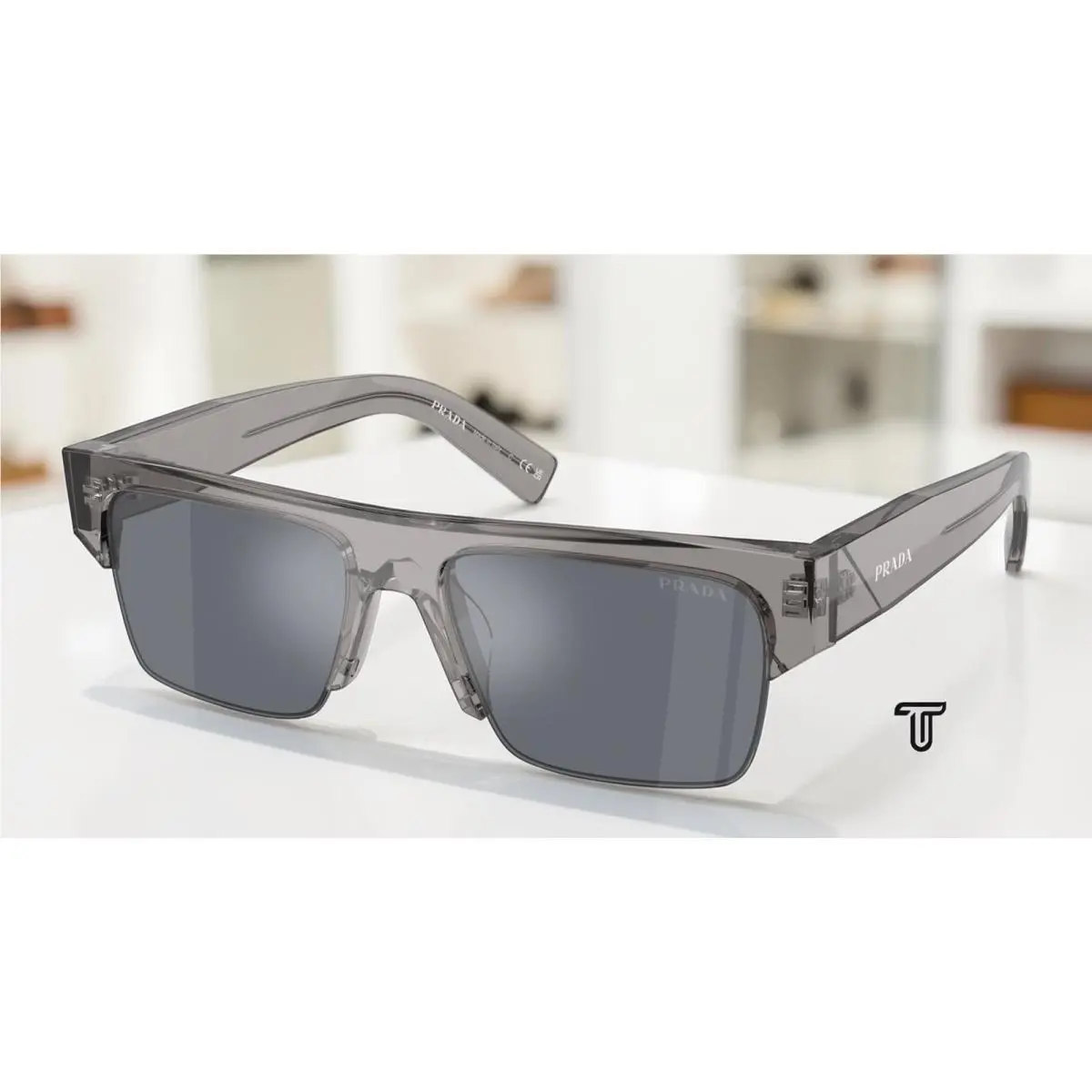 Prada PR D12SU 16Z30Z Transp Asphalt Graffite Antiriflesso 55mm Men`s Sunglasses