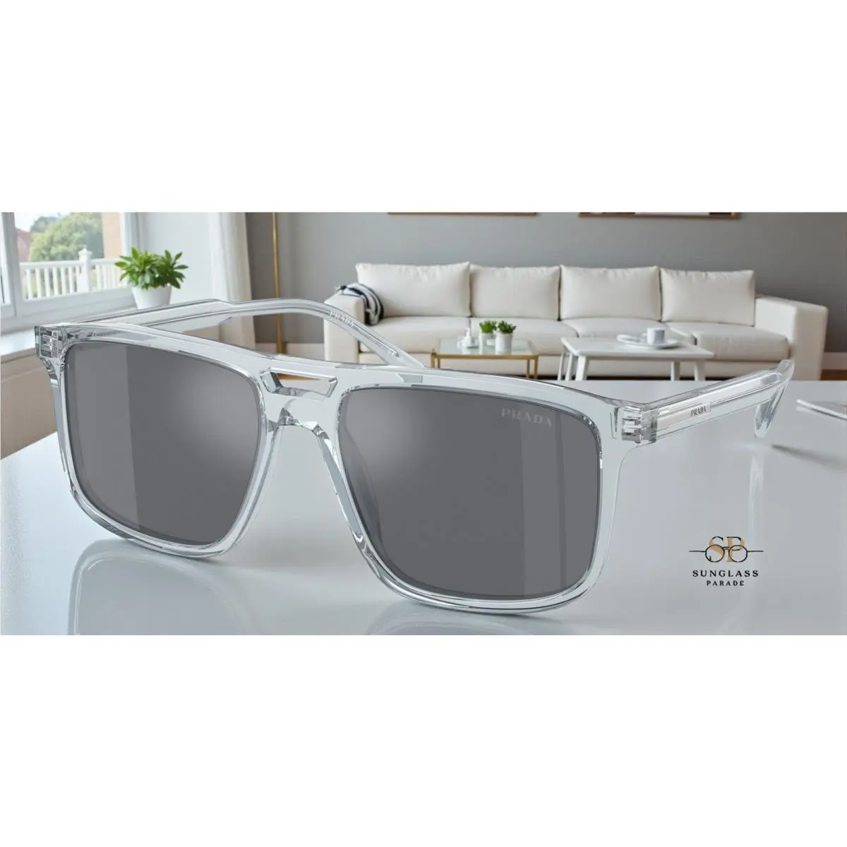 Prada PR A22SF 19T175 Transparent Azure Grey Flash Silver 58 mm Men`s Sunglasses