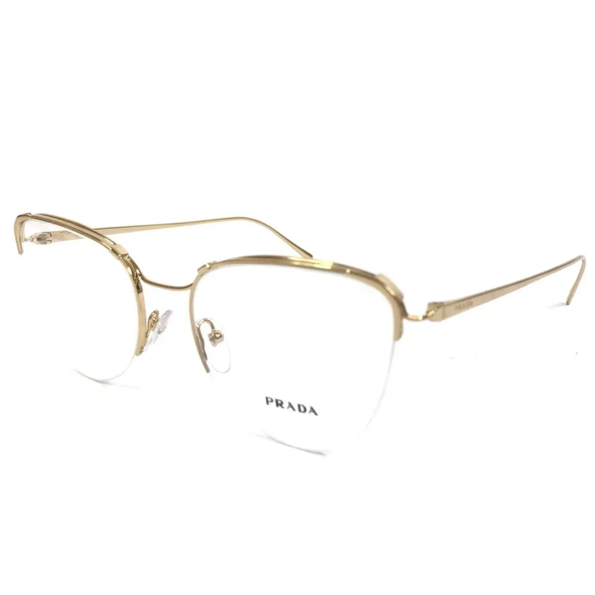 Prada Eyeglasses Frames Vpr 60U 5AK-1O1 Shiny Gold Cat Eye Half Rim 53-19-140
