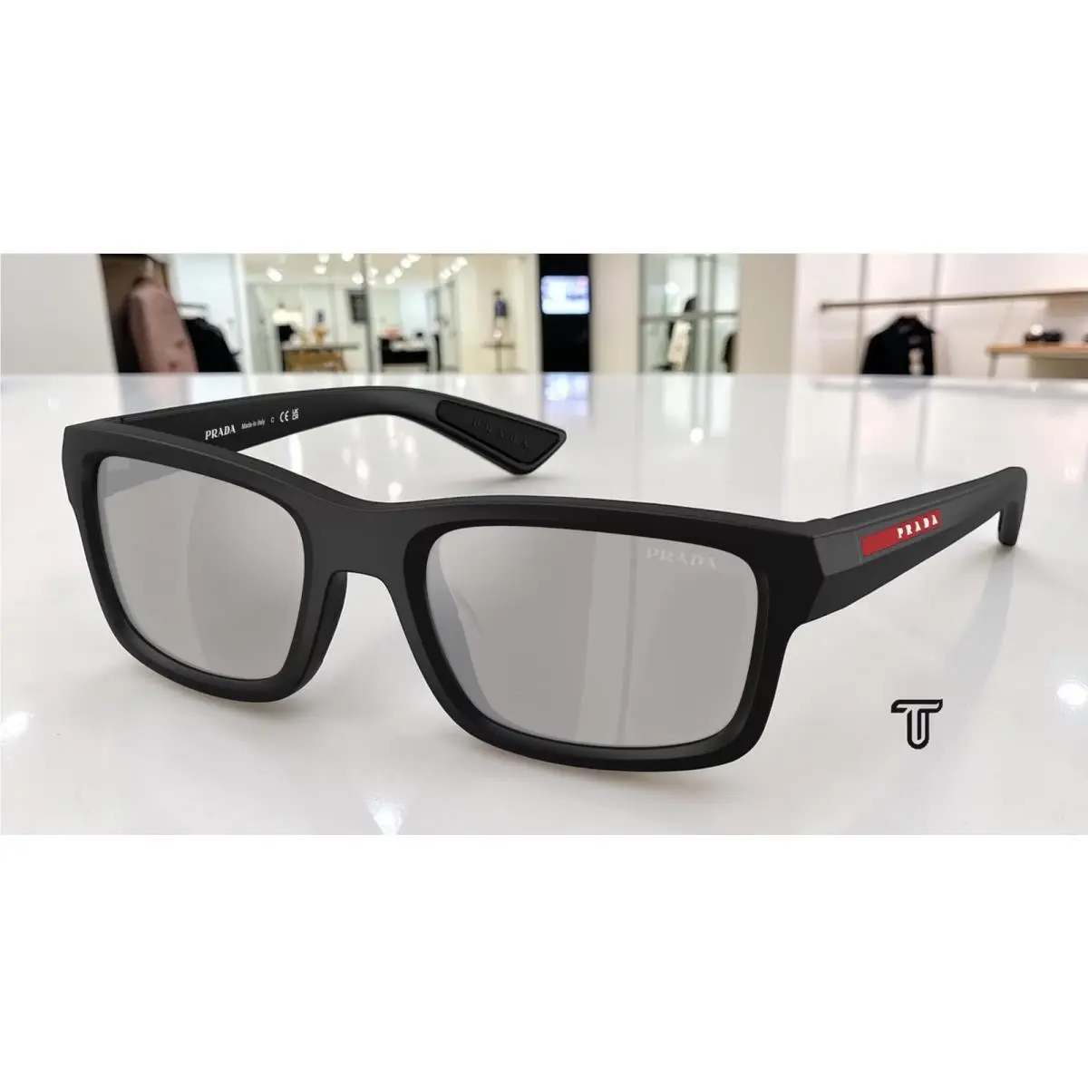 Prada PS B10SF 1BO80Z Matte Black Light Grey Mirror Silver 54mm Men`s Sunglasses
