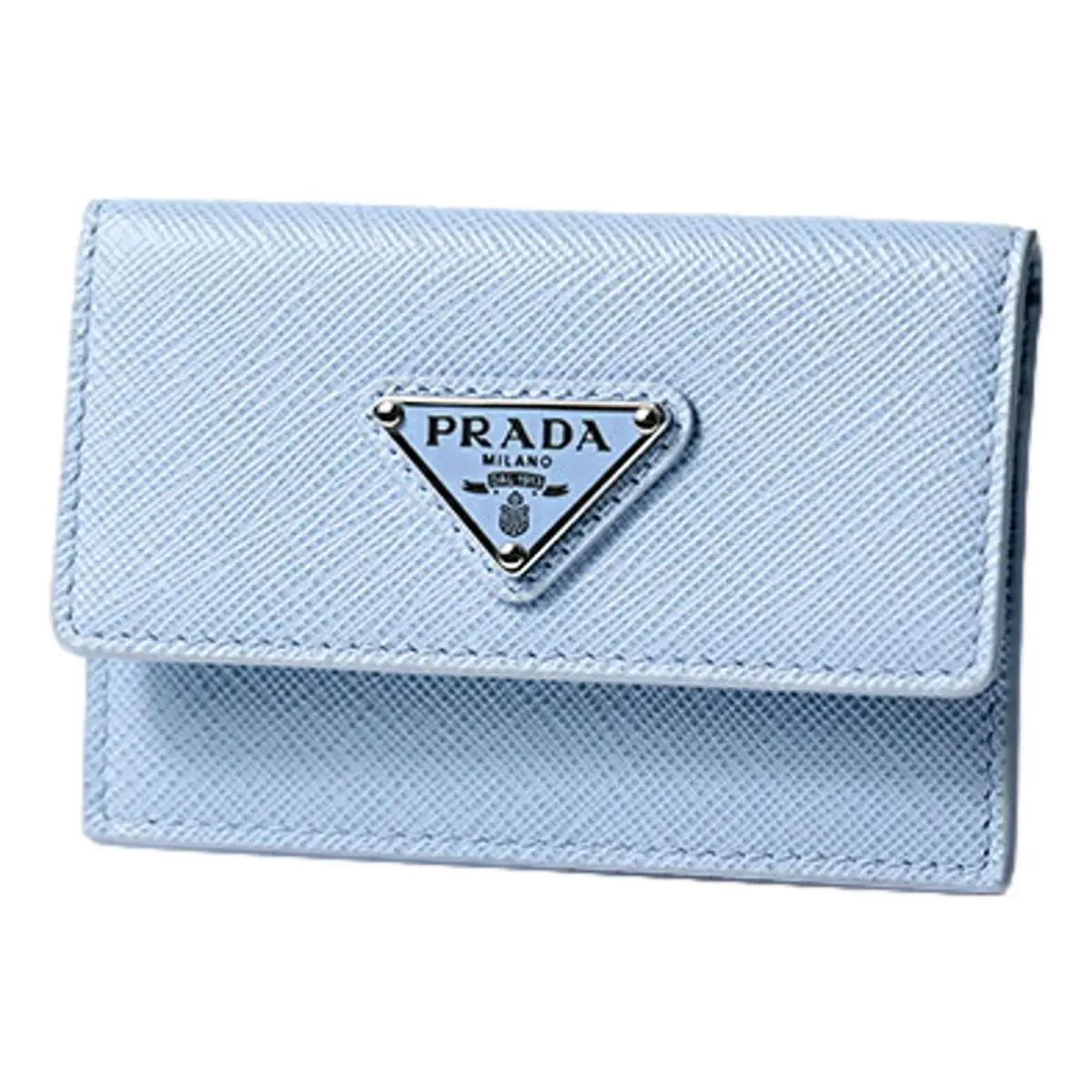 Prada Celeste Blue Saffiano Leather Snap Card Holder Wallet