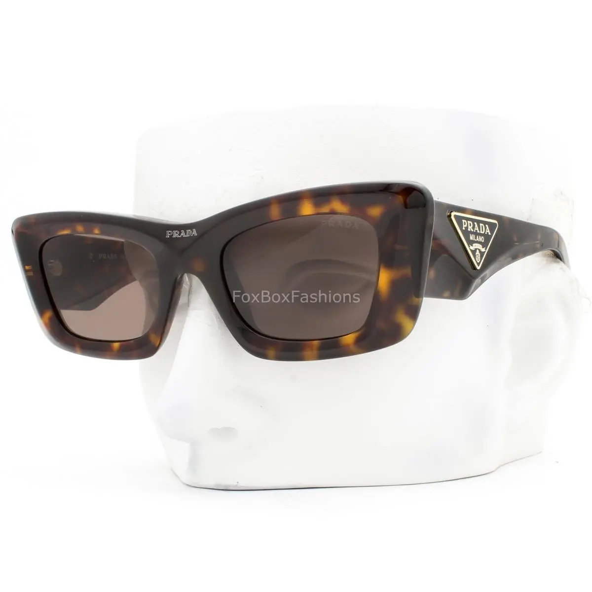 Prada Sunglasses Shiny Dark Brown Tortoise Gold Logo Spr 13Z 2AU-06B with Case