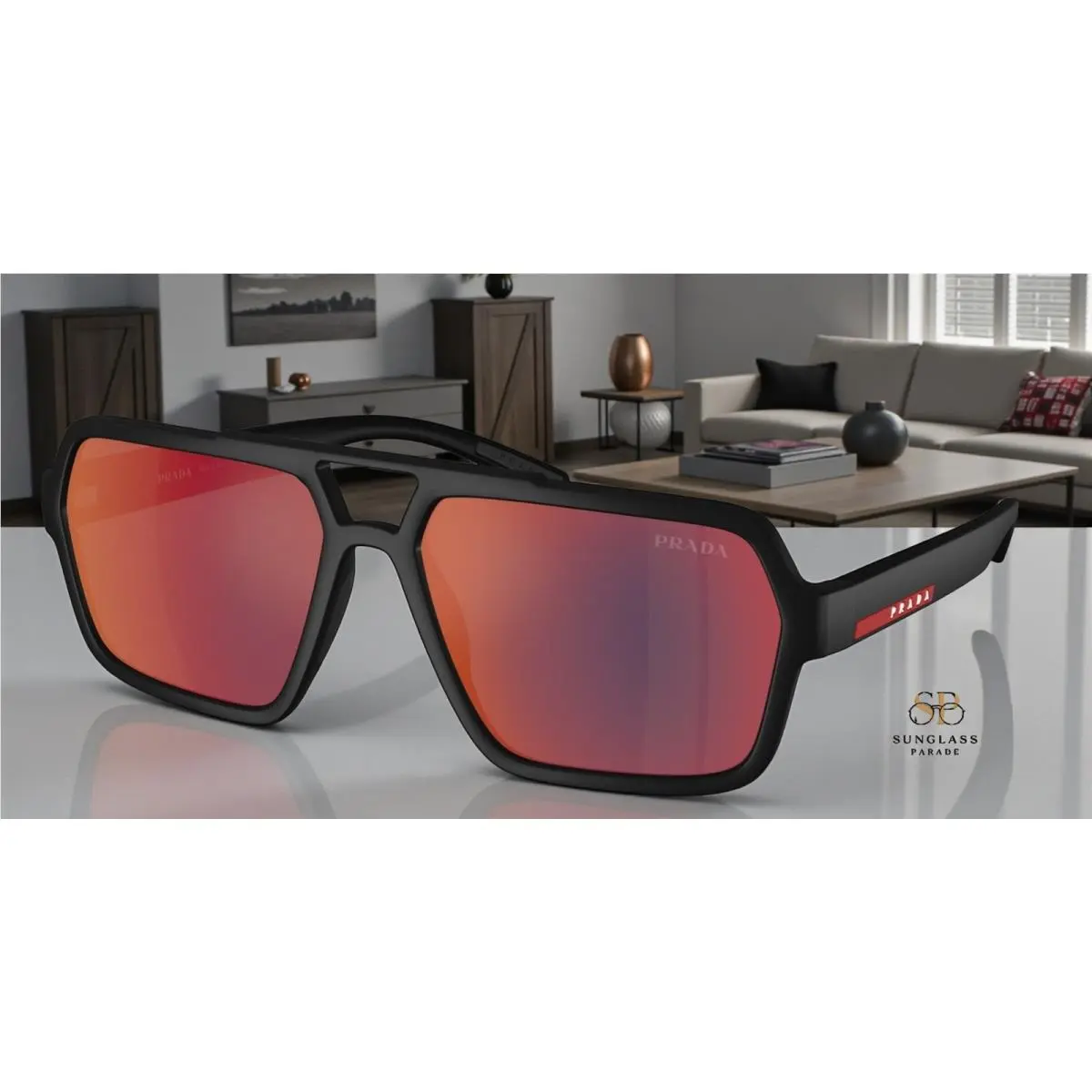 Prada PS A06S DG008F Black Rubber Grey Mirror Red 59mm Men Sunglasses