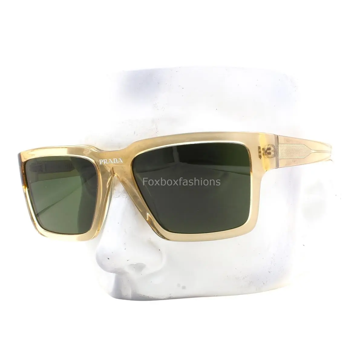 Prada Sunglasses Spr 09Y 01N-1I0 Polished Crystal Amber Green Tinted with Case