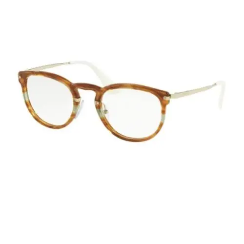 Prada Eyeglasses PR 02VV 2591O1 Amber Havana Brown with Aqua Green