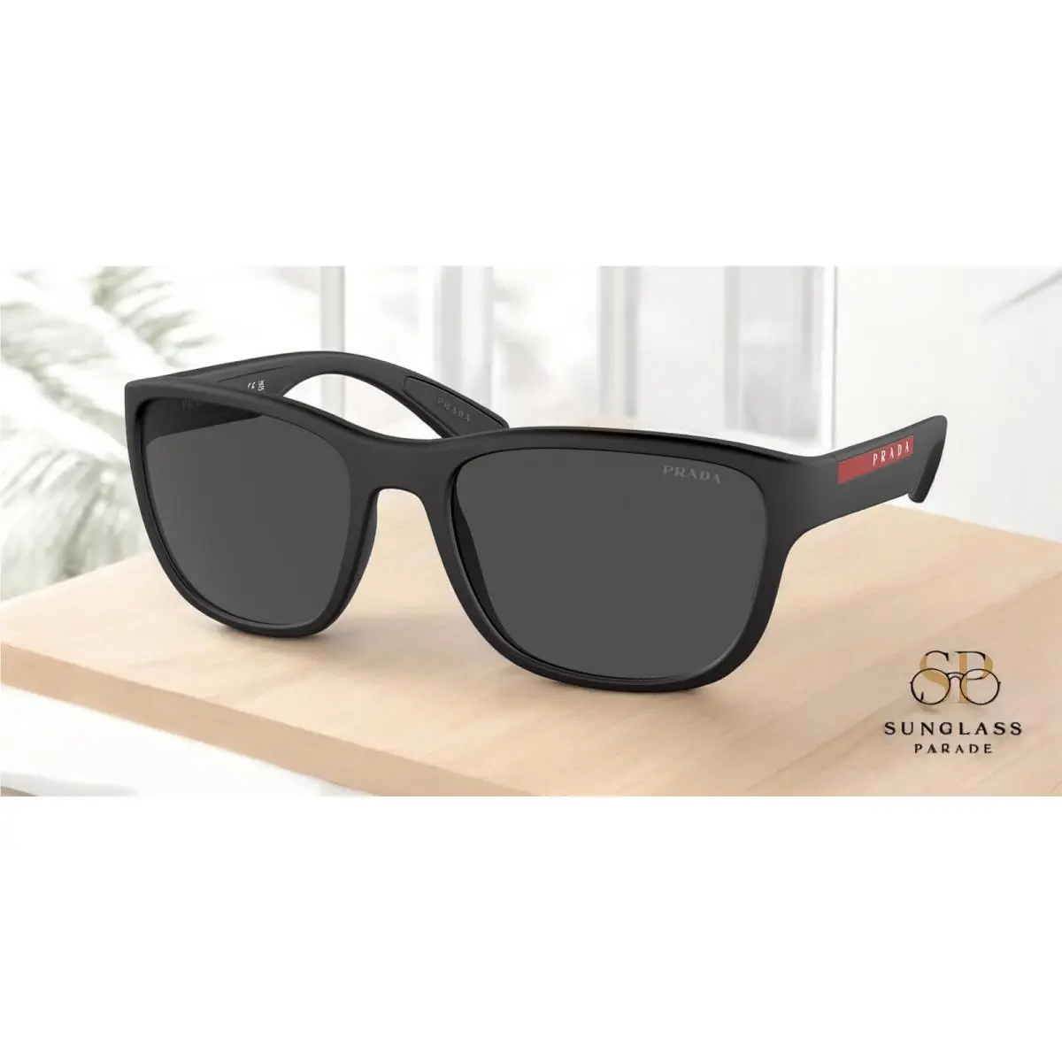 Prada Linea Rossa PS 01US DG05S0 Black Rubber Grey Men`s Sunglasses