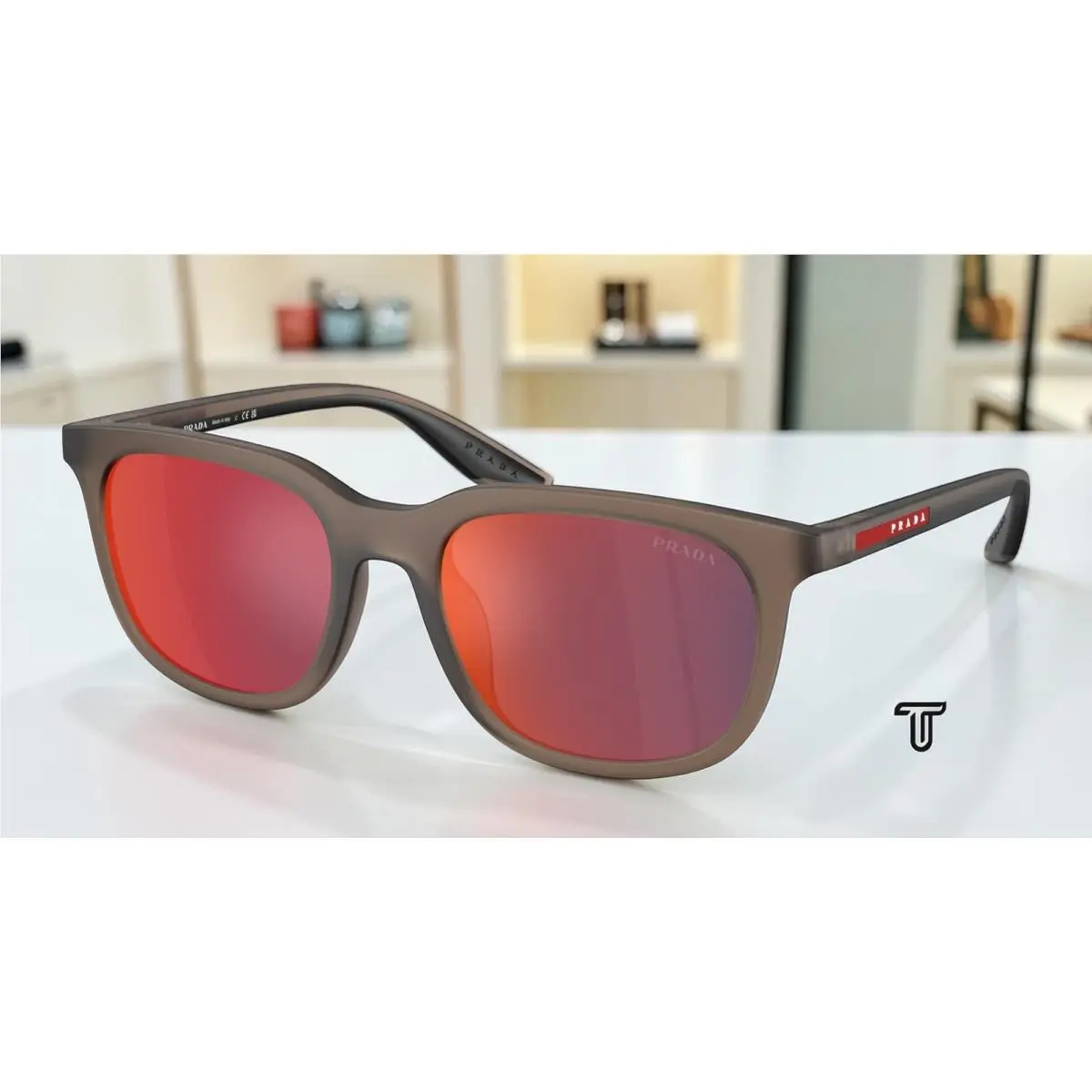 Prada PS B09SU 29F21A Frosted Brown Grey Mirror Blue Red 54 mm Men`s Sunglasses