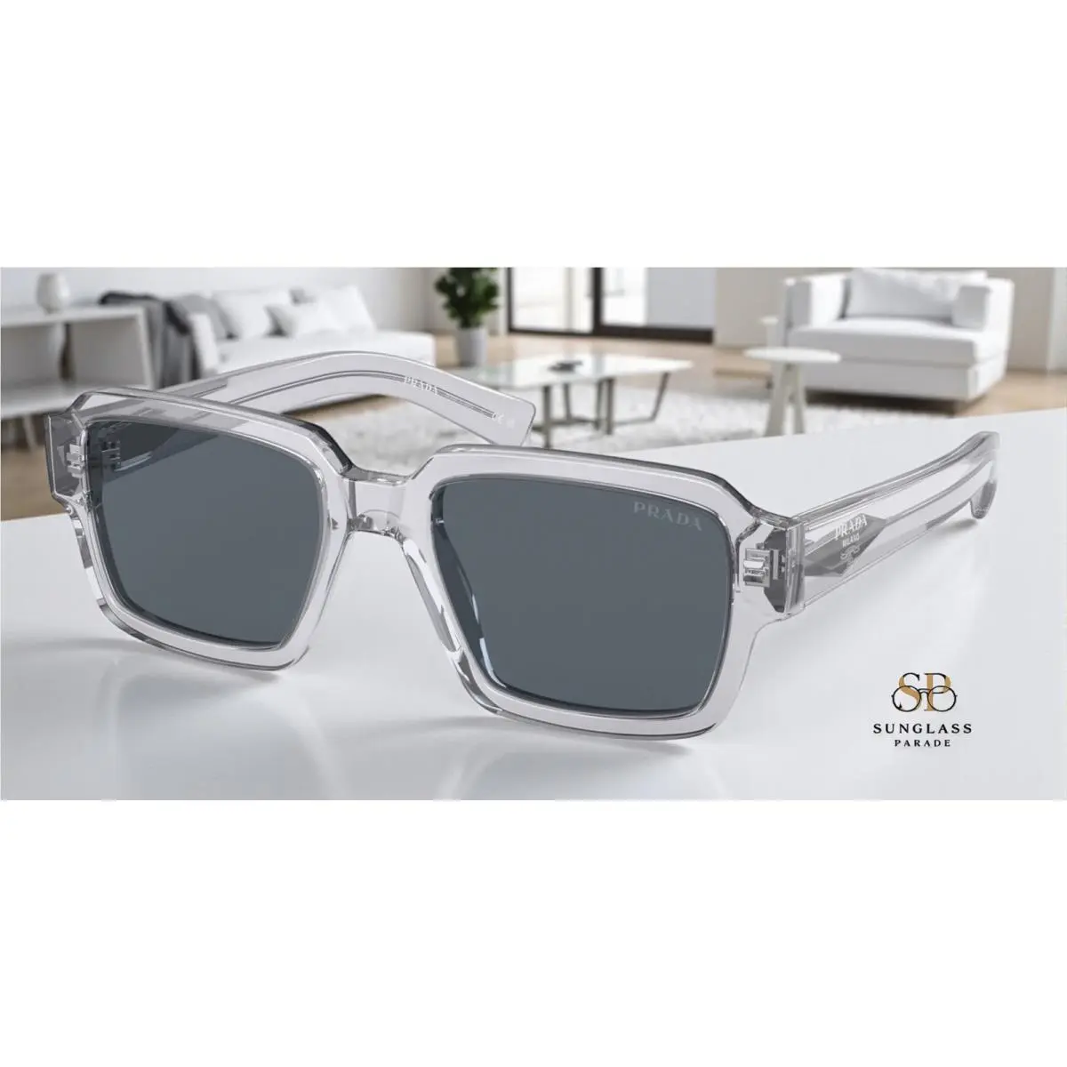 Prada PR 02ZSF U430A9 Transparent Grey Blue 54 mm Men`s Sunglasses