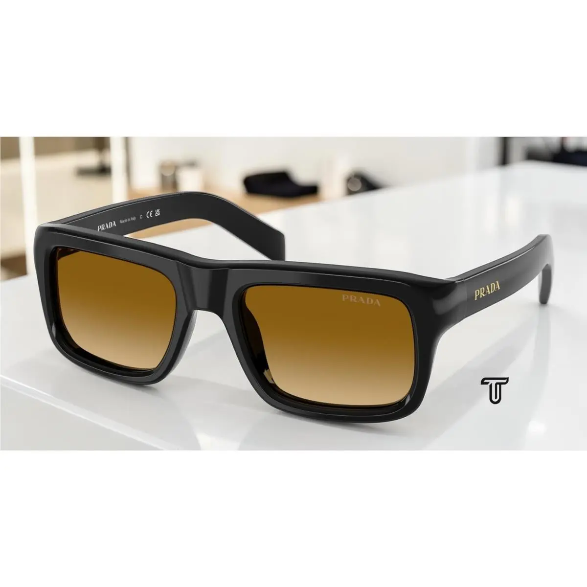 Prada PR D11S 16K10X Black Yellow Gradient Light Brown 54 mm Men`s Sunglasses