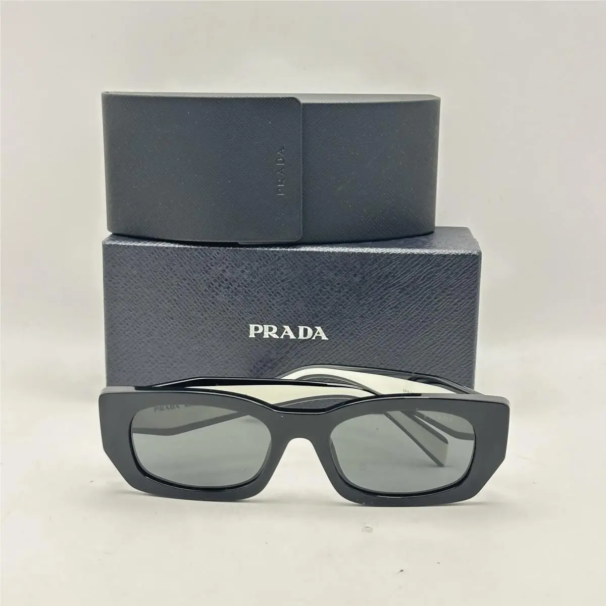 Prada Womens Thick Rectangle Chunky Full Rim Sunglasses SPRB05 Black/white
