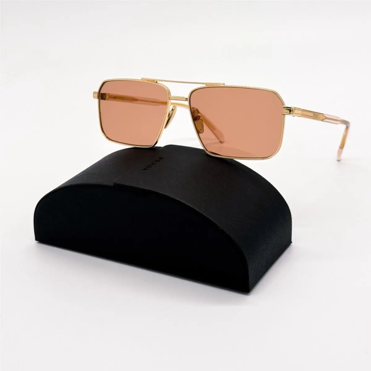 Prada Gold Light Brown Square Unisex Sunglasses PRA57S 54K07V