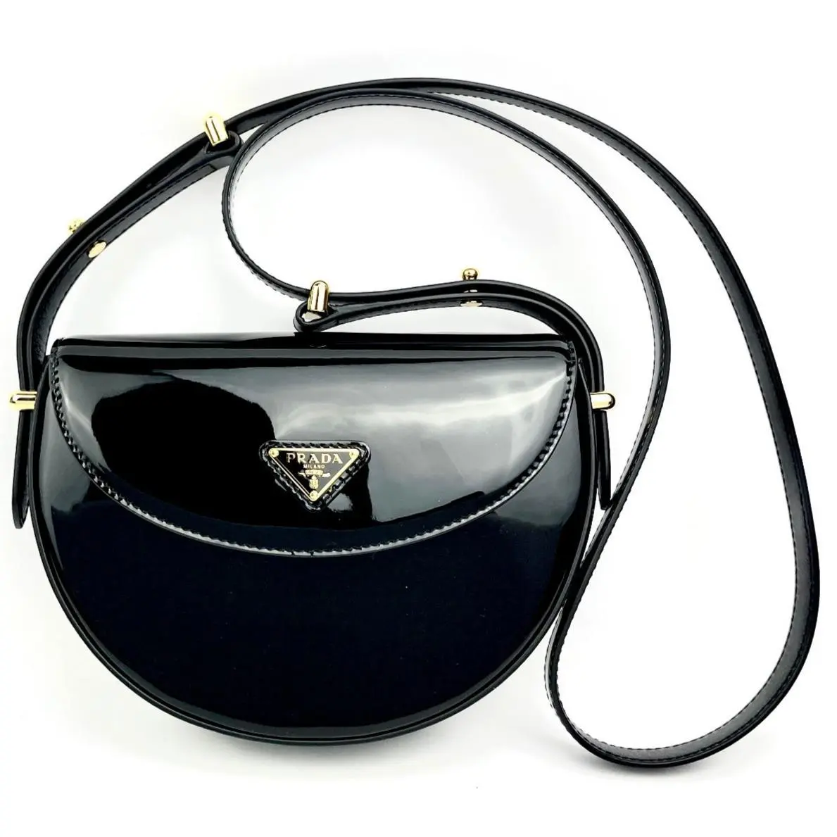 Prada Crescent Shoulder Bag Gold Hardware Logo Accent