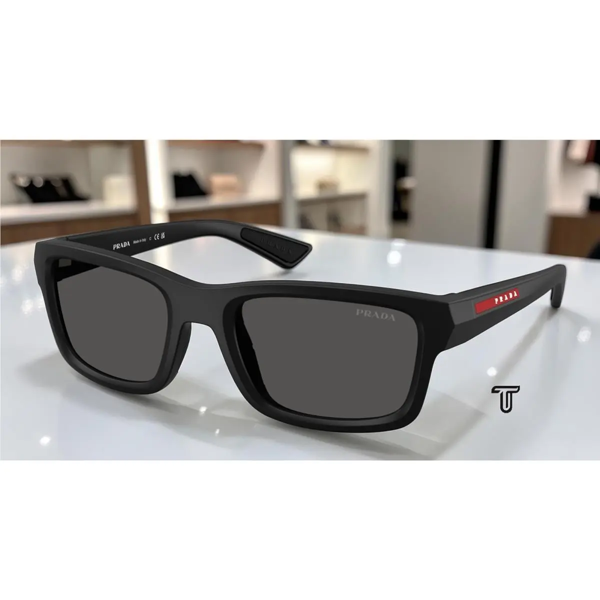 Prada Linea Rossa PS B10SF 1BO08Z Matte Black Dark Grey 54 mm Men`s Sunglasses
