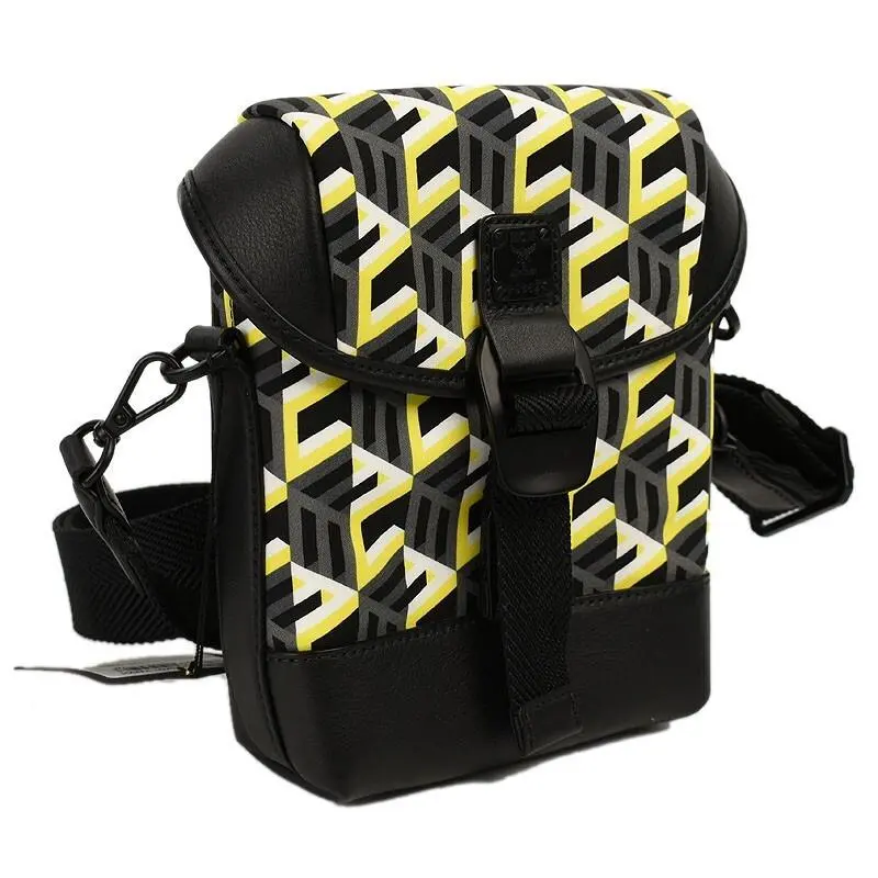 Mcm Yellow Black Cubic Monogram Logo Small Nylon Crossbody Bag