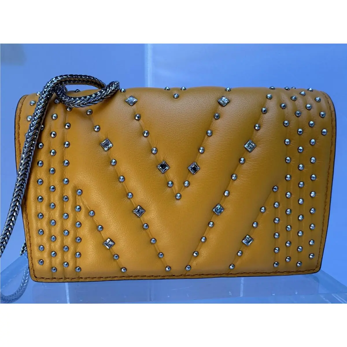 Mcm Women`s Bag Clutch Crossbody Diamond Disco Yellow Party Handbag