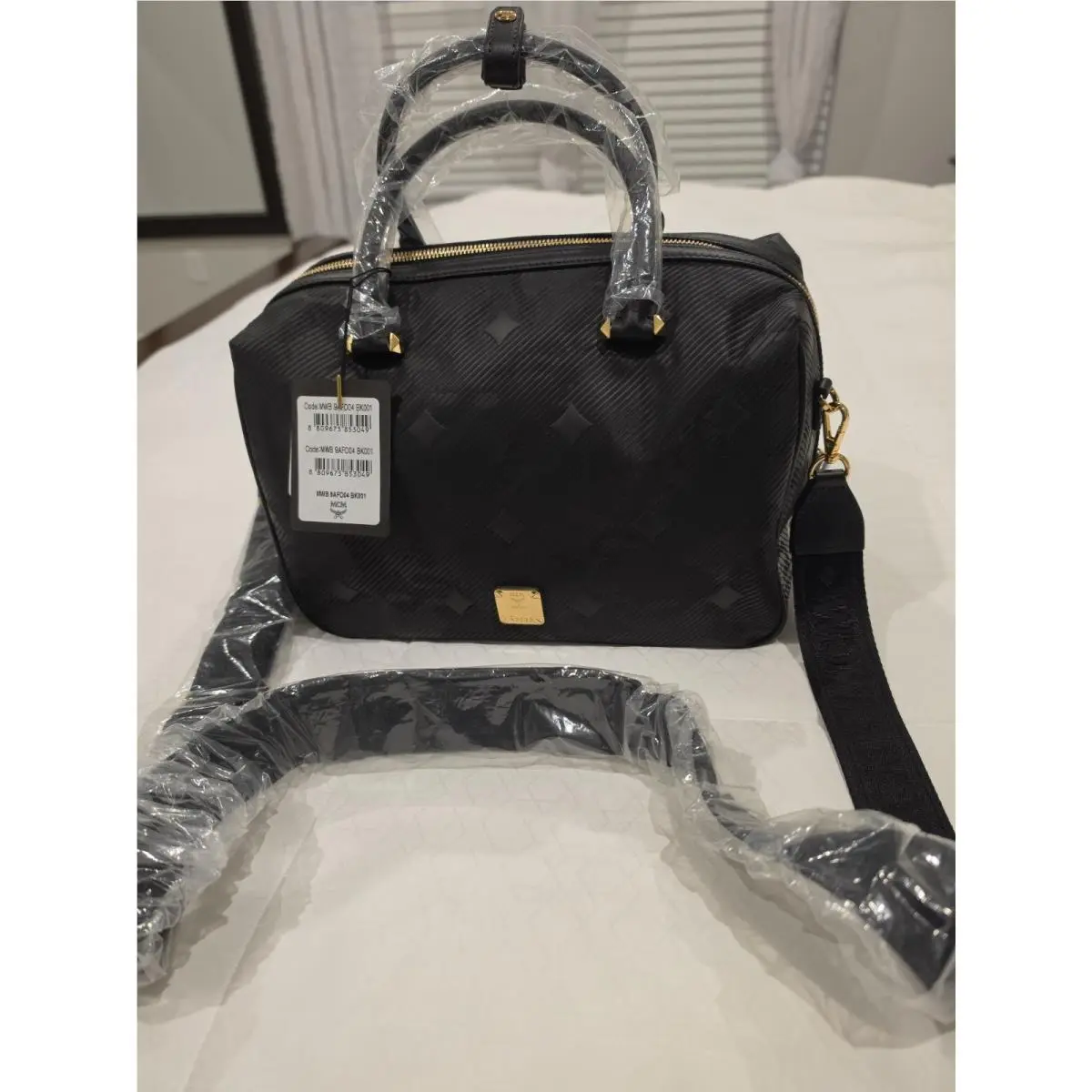 Mcm Top Handle/ Crossbody Black Boston Bag with Gold Hardware