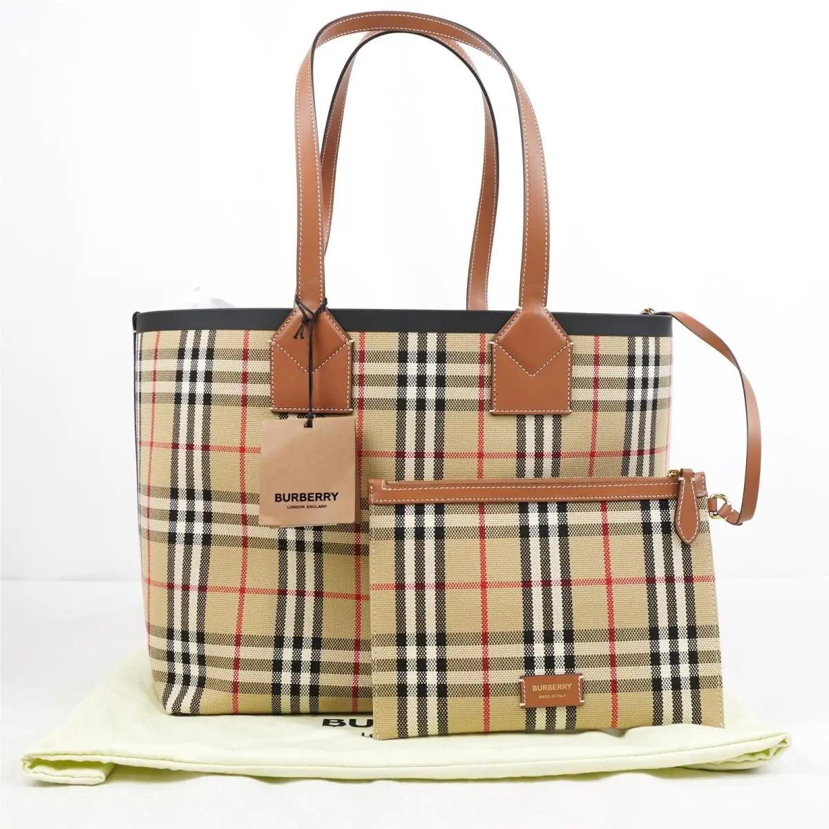 Burberry London Check Pattern Canvas Tote Bag In Briar Brown and Black