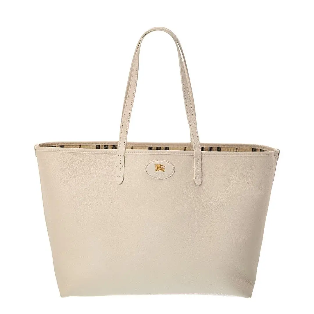 Bloomsbury Reversible Medium Leather Tote Women`s White by Burberry