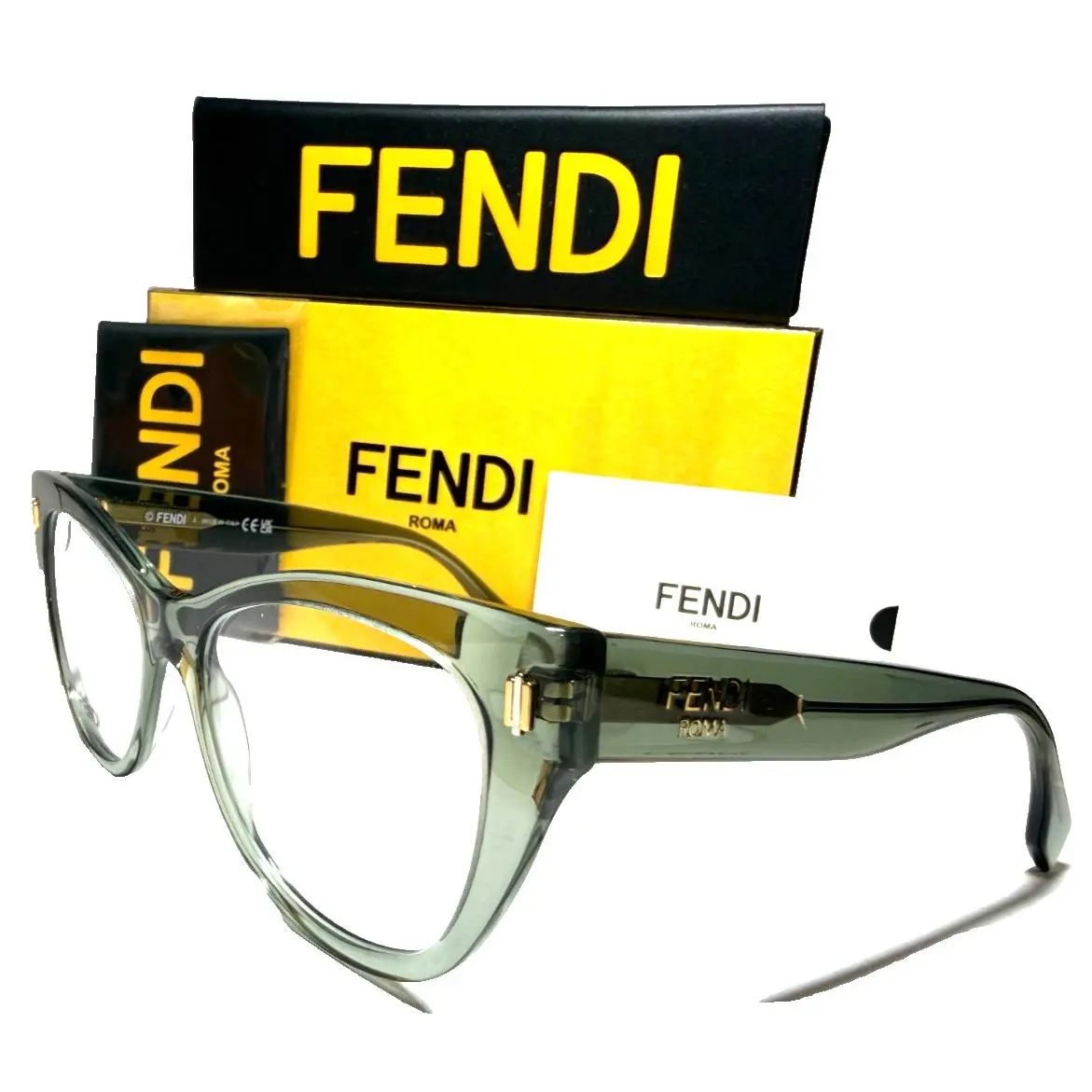 Fendi Roma FE50086I 095 Crystal Green/gold Acents Eyeglasses 53-17