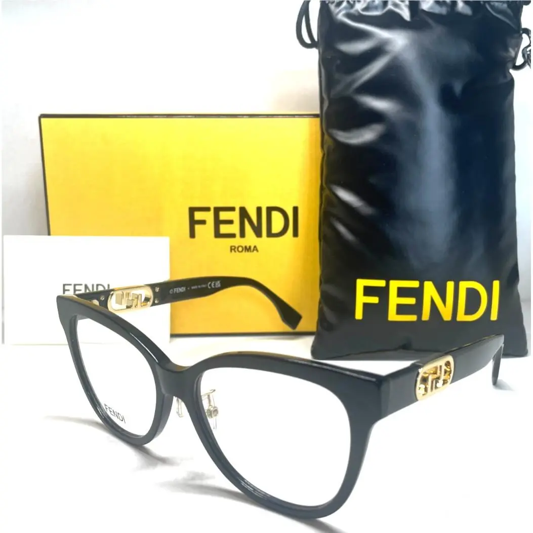 Fendi O`lock FE50093F 001 Shiny Black W/gold Accents Eyeglasses 54-16