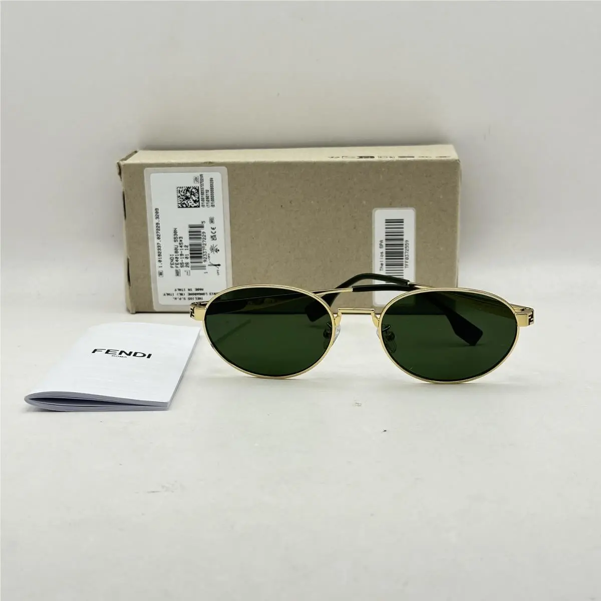 Fendi Unisex Sky Oval Thin Metal Full Rim Sunglasses FE40180U Gold/green
