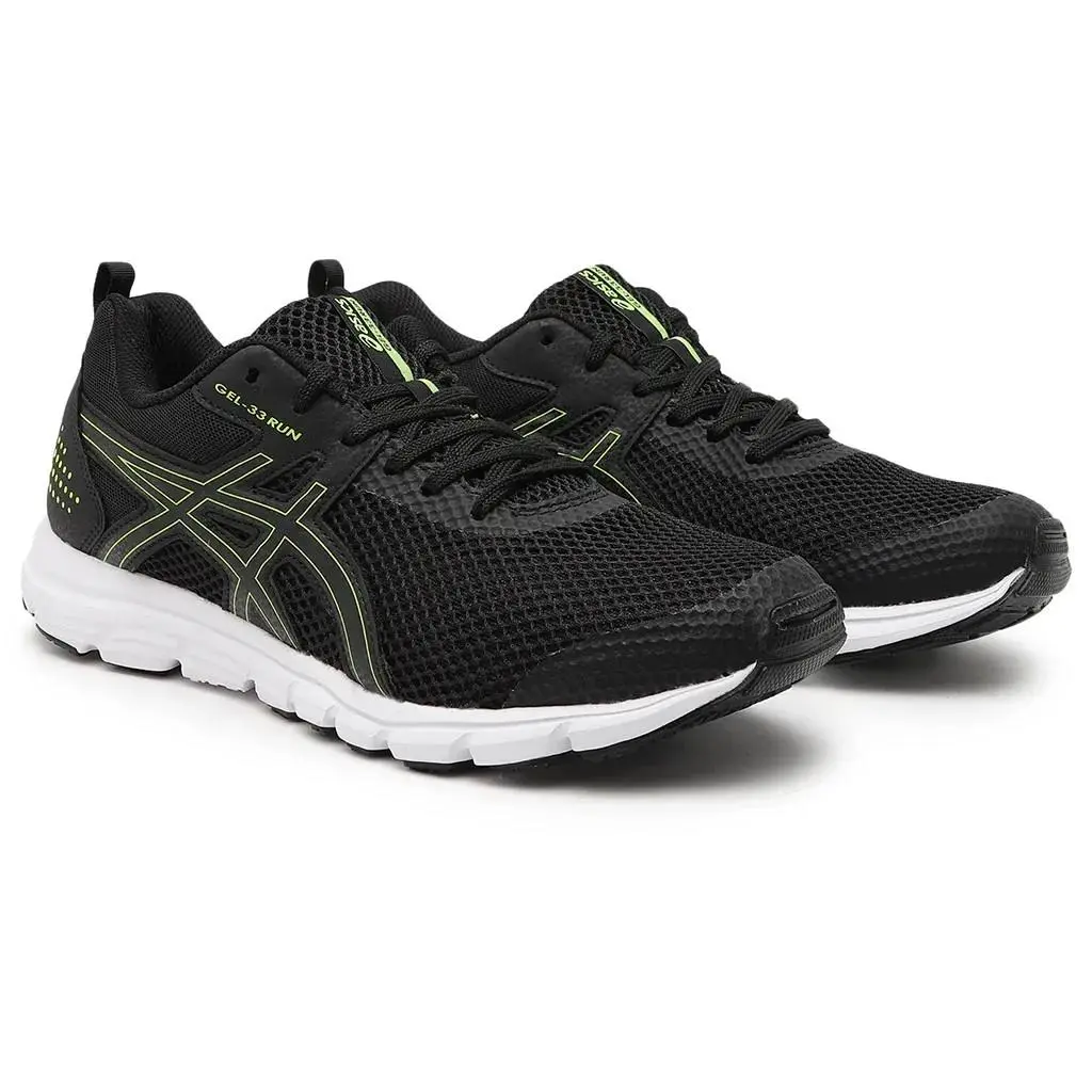 Asics GEL-33 Run Mens Size 10 Black/hazard Green Running Shoes Sneaker