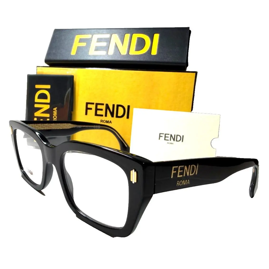 Fendi Roma FE50094I 001 Shiny Black /gold Accents Eyeglasses 52-19