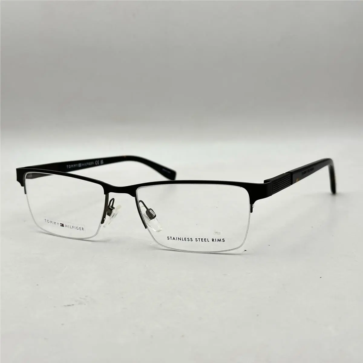 Tommy Hilfiger Square Half Rim Stainless Steel Eyeglasses TH2307 Matte Brown