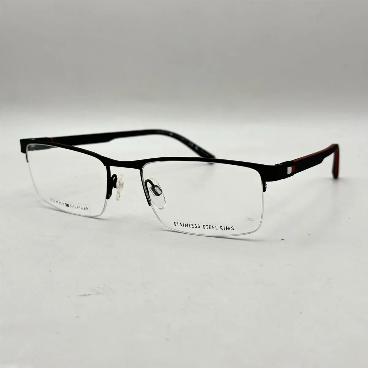 Tommy Hilfiger Square Half Rim Stainless Steel Eyeglasses TH2322 Ruthenium Black