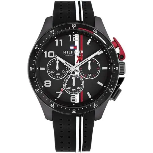 1792168 Men`s Black Case Black Band Black Dial Chrono Watch 46mm by Tommy Hilfiger