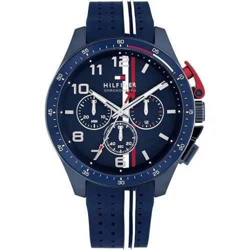 1792169 Men`s Blue Case Blue Band Blue Dial Chrono Watch 46mm by Tommy Hilfiger