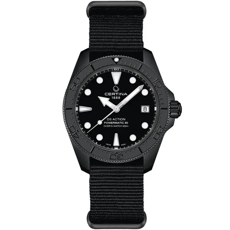 Certina DS Action Diver 38mm Powermatic 80 Black Dial Men`s Watch C0488073805100