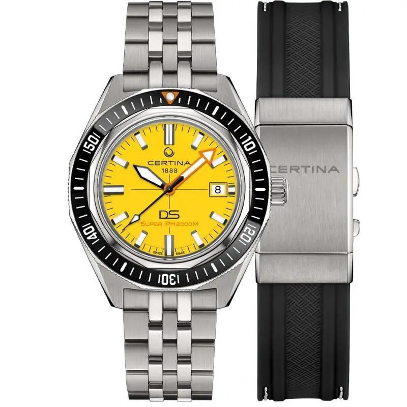 Certina DS Super PH2000M 43mm Yellow Dial Men`s Watch C0506074436102