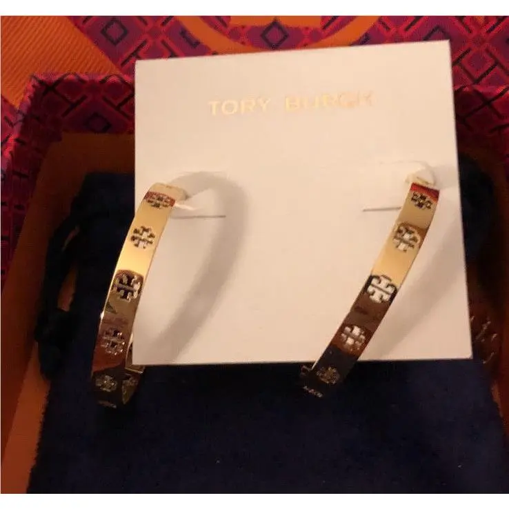 Pierced T Hoop Earrings Gold with Pouch by Tory Burch