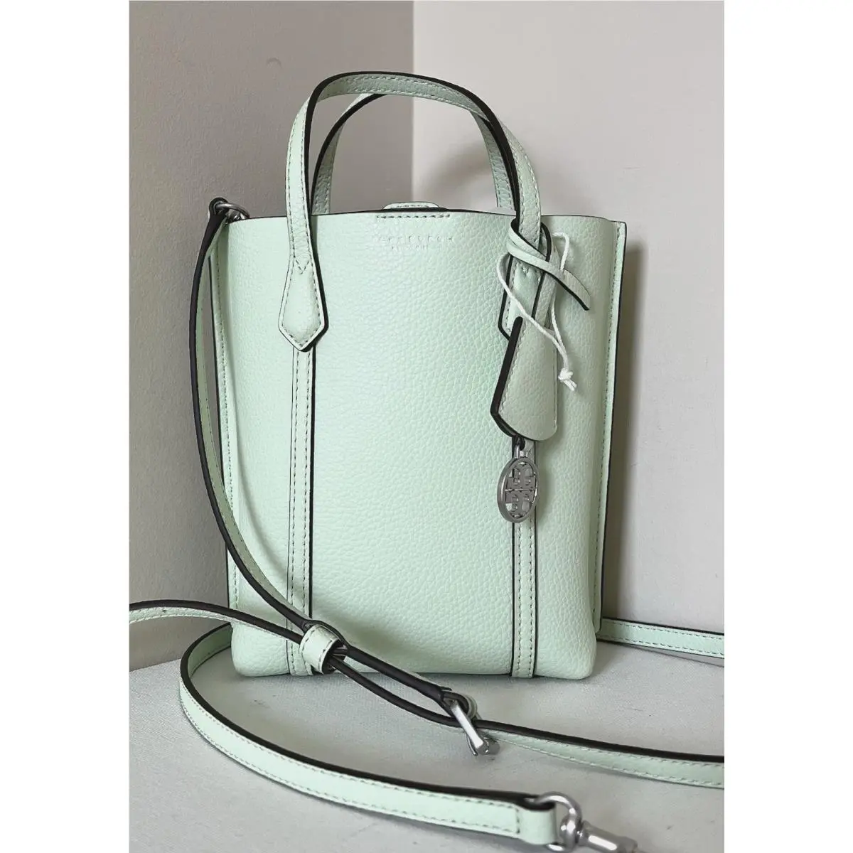 Tory Burch Mini Perry Tote N/s Crossbody Leather Meadow Mist with Dust Bag