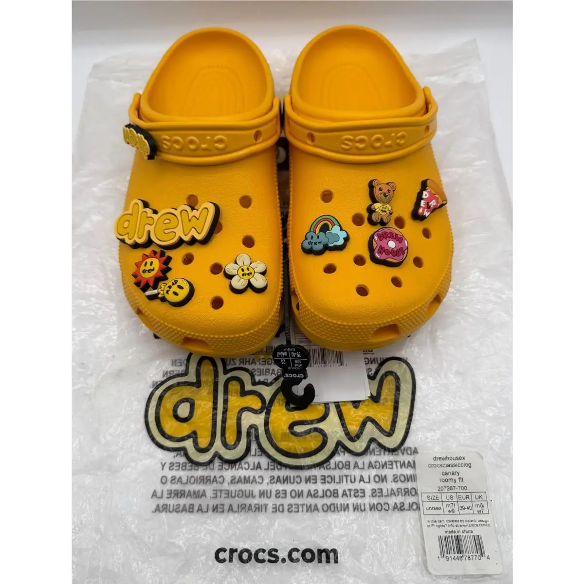 Crocs x Justin Bieber Drew House Canary Roomy Fit Men`s Size 7 Women`s Size 9