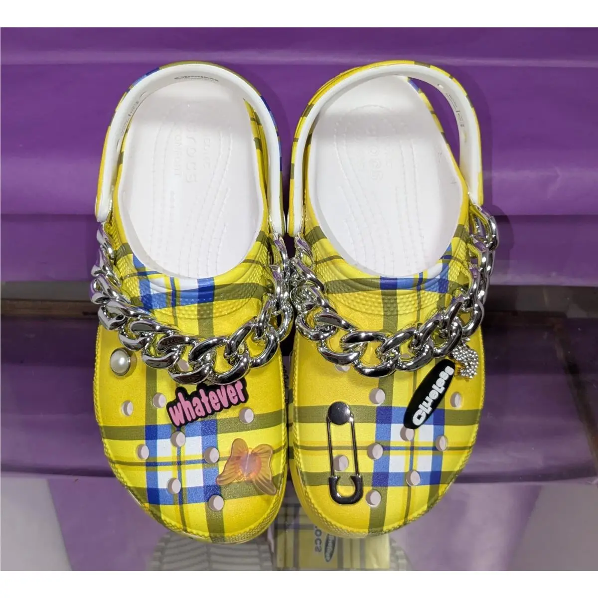 Crocs Classic Clueless The Cher Platform Yellow Plaid Women`s Size 8