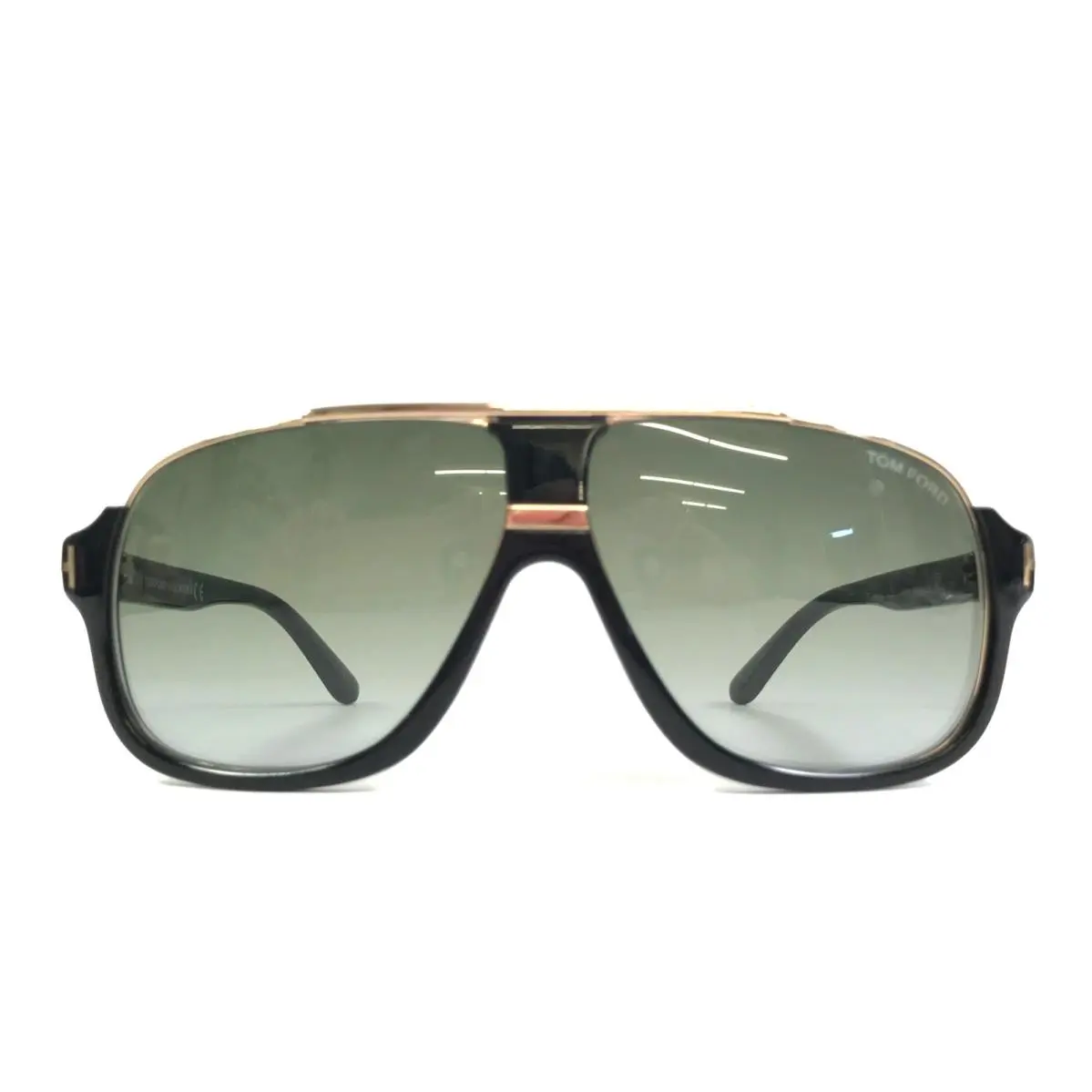 Tom Ford Sunglasses Elliott TF335 01P Black Gold Aviator Frames w/ Green Lenses