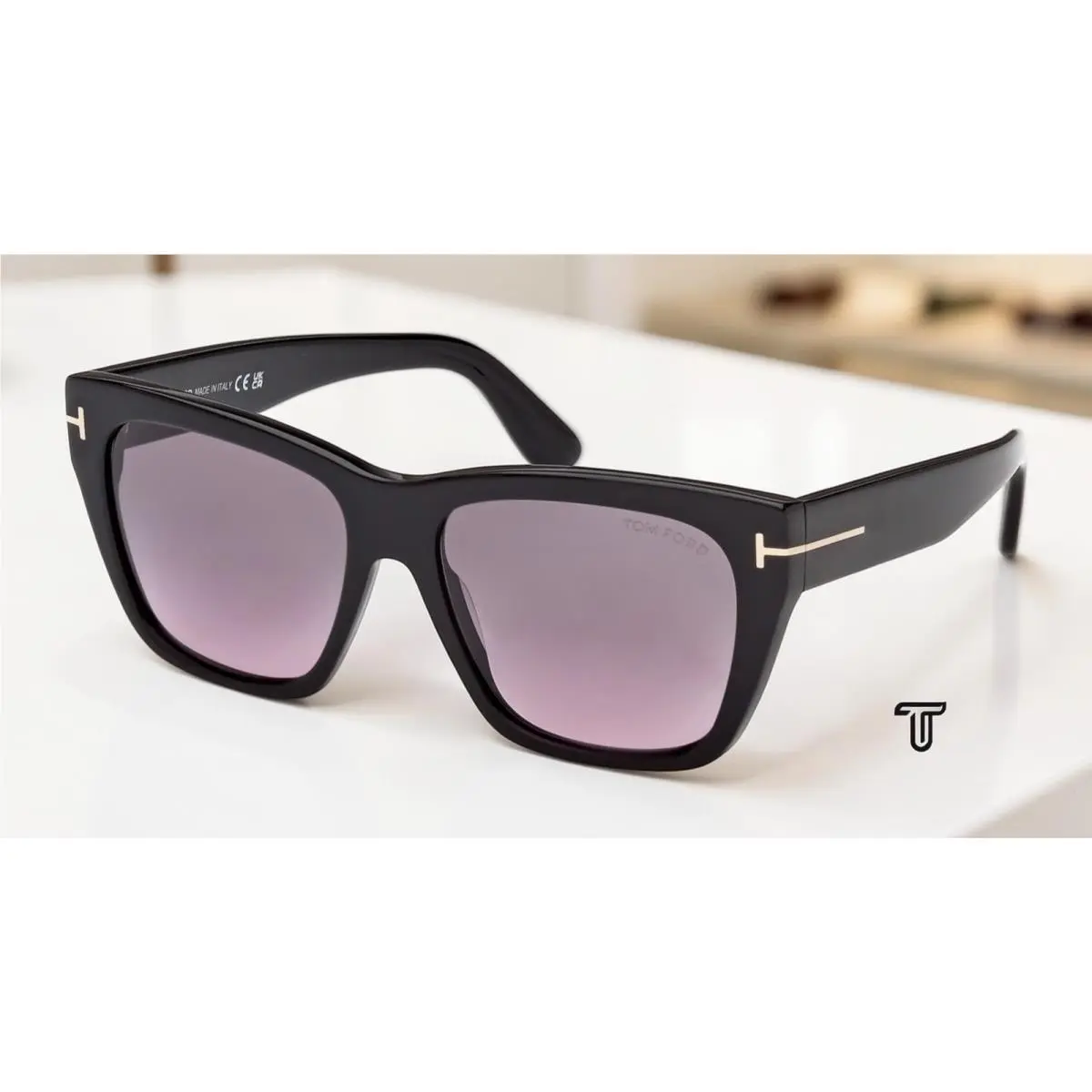 FT1343 01B Acetate Shiny Black Gradient Smoke 55 mm Women`s Sunglasses by Tom Ford